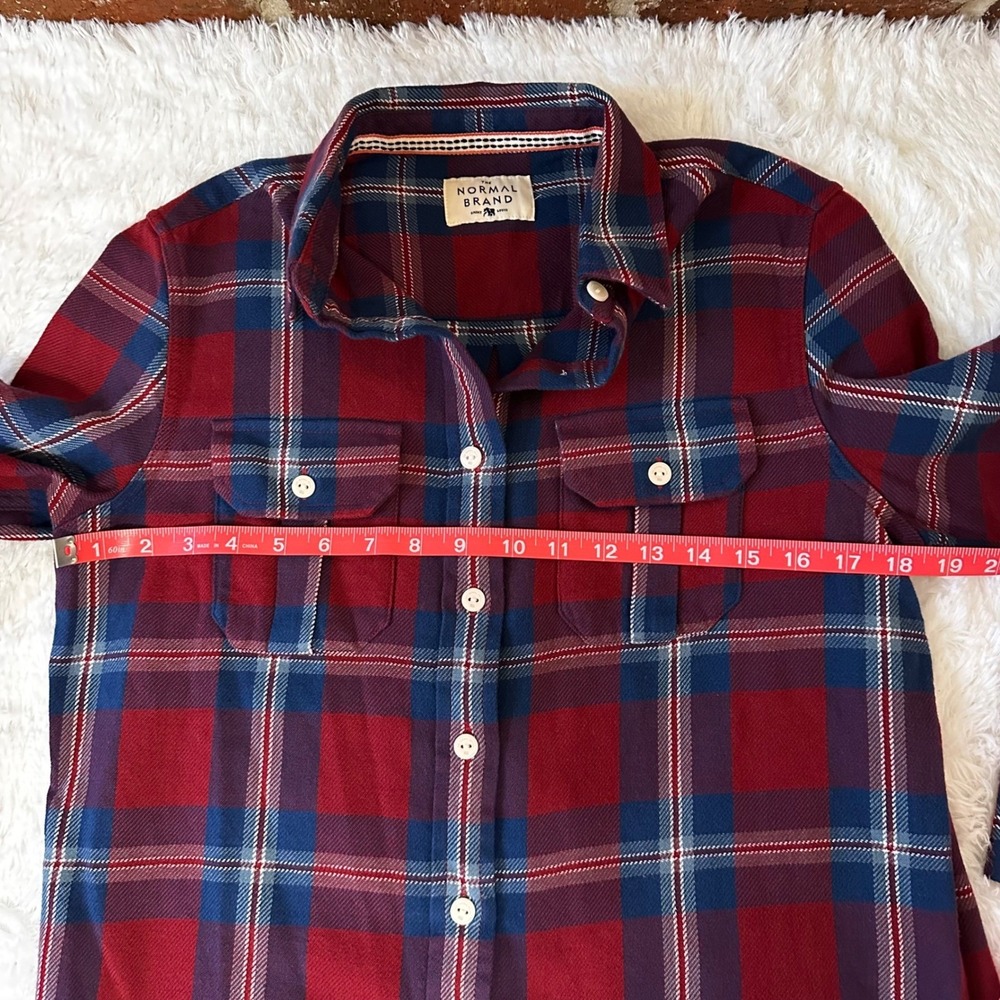 The Normal Brand Flannel Shirt Women's Long Sleeve Plaid Button Up‎ Burgundy Med - Picture 7 of 11